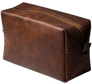 RUBAB MEN Premium Toiletry Kit Bag | Waterproof Vegan Leather Pouch for Men & Women | Cosmetics & Grooming Travel Organiser & Toiletries Bag | Tan Shade