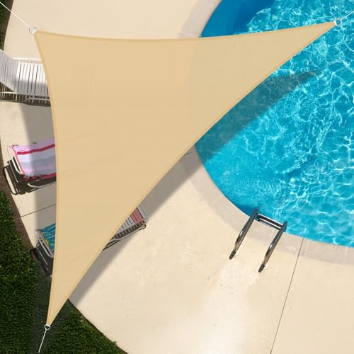 UMI Vela Ombreggiante Impermeabile 3x3x4,25m Triangolare Tenda a Vela Protezione Raggi UV 98% Tenda Parasole per Esterno Giardino Terrazzo - Sabbia