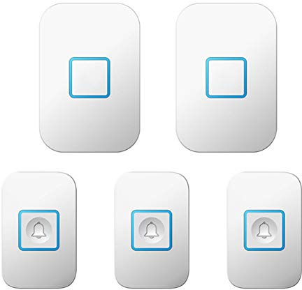 LWPCP Carillons De Sonnette sans Fil avec 3 Boutons Poussoirs Étanches Et 2 Récepteurs De Plug-in, Portée De 1000 Pieds, 60 Carillons, Mode Silencieux À 5 Niveaux,Blanc