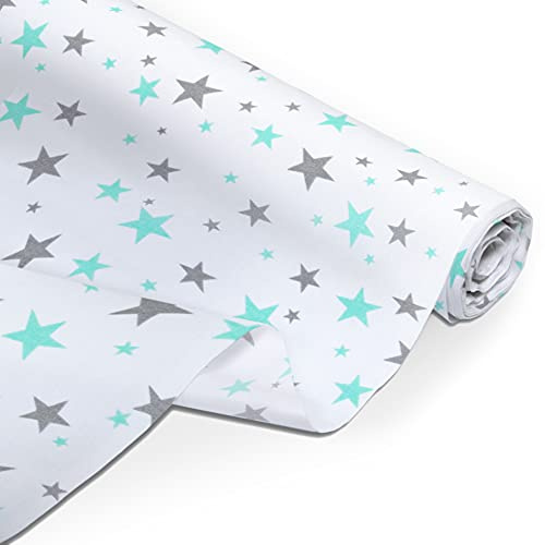 Amilian Baumwollstoff Meterware, Stoffe, Stoffreste, Stoffpaket: ca. 160 cm x 200 cm, zum Nähen, für Patchwork 100% Baumwolle DIY Baumwollstoff, Baumwolltuch, Nähstoffe, Sternchen Klein Türkis