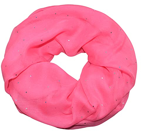 thb Richter Damen Glitzerschal Schlauchschal Loopschal Einfarbig Uni Sommerschal mit Glitzer Strass Loop Tuch Tücher Schals (Strass - Pink)