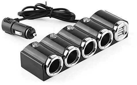 Cigarette Lighter Adapter, 120W USB Blue Indicator Light Car Adapter Cigarette Lighter Socket with 4-Port Splitter for Smartphones, GPS, MP3 Players