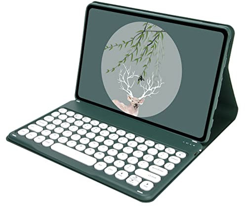 BAUBEY Keyboard Case for All-New Fire HD 10 and Fire HD 10 Plus Tablet (Only Compatible with 11th Generation 2021 Release), Slim Lightweight Cover with Detachable Bluetooth Keyboard (Dark Green)