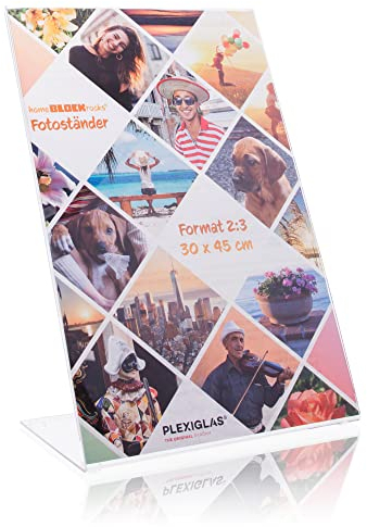 Fotoständer (Bilderrahmen) im Foto-Format 30 x 45 cm Fotoaufsteller als glasklarer Bilderständer, Fotorahmen, rahmenloser Bildhalter als Aufsteller aus PLEXIGLAS für ihre Lieblings-Fotos und Bilder
