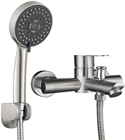 Tecmolog SNA516F3 Mitigeur Douche, Mitigeur Salle de Bain, Ensemble de douche à levier unique en acier inoxydable avec douchette et tuyau de douche 1,5 m Nickel brossé