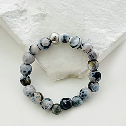 ASDFY Natur Poliert Schwarz Mix Farbe Perlenring Kristall Silber Farbe Perlen Boho Elastizität Ring Damen Steinringe Reiki Balance Knöchel Finger Ringe Ewigkeitsring Für Frauen Mädchen Männer