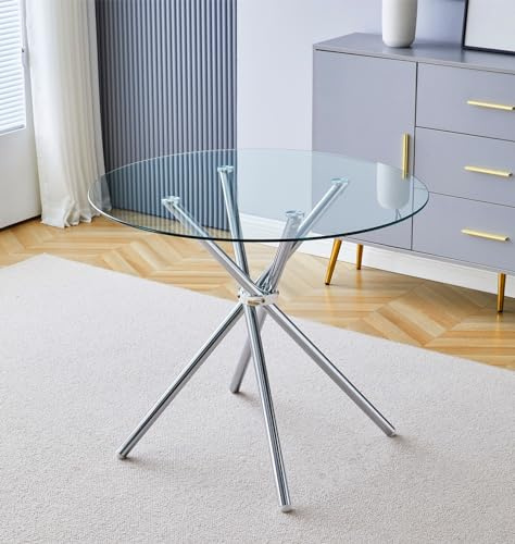 Hallowood Furniture Cullompton Small Glass Dining Table w/Cross Legs, 90cm