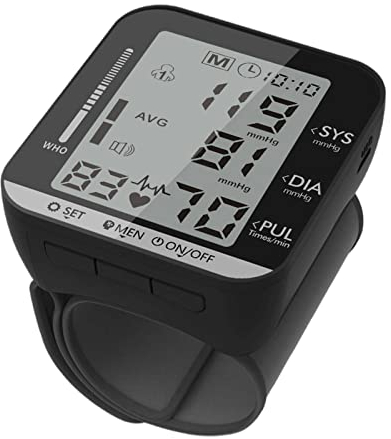 SHALOLY Esfigmomanómetro electrónico Tipo muñeca, Pantalla Digital LCD, Memoria de 99 Juegos para Dos Personas, Monitor de presión Arterial de Inteligencia automática para el hogar