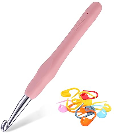 Lusofie 8mm Häkelnadel Bunt Häkelnadeln Mit Ergonomischem Softgriff mit 10 Stück Maschenmarkierern Häkelnadel Set für Anfänger