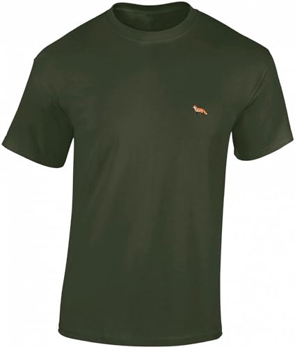 Baddery Jäger T-Shirt Herren - „Gestickter Fuchs“ | Jagd Shirt mit hochwertigem Stick-Motiv