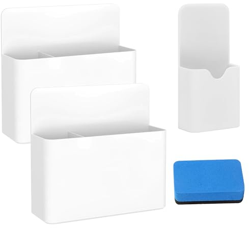 Toionmm 3 Stück Stifthalter Magnetisch mit Whiteboard Schwamm | Magnetischer Stiftehalter, Magnetisch Markerhalterun Magnet Stifthalterung für Schule Büro Zuhause Whiteboard Kühlschrank