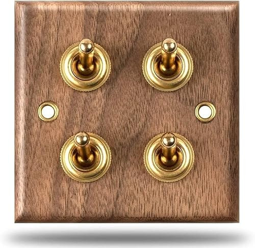 Interruptor,Interruptor de palanca, 86 Tipo 1-4 Gang Luz de pared de 2 vías Panel de interruptor retro Retro Nogal negro Madera maciza Latón Interruptor antiguo 10A 110-250V Interruptor retro hecho a