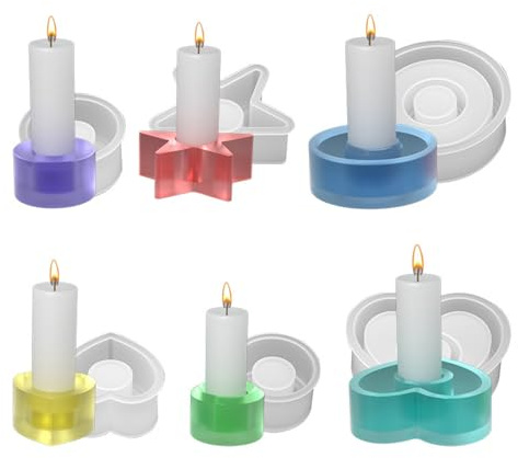 Tefola Silikon Gießform Kerzenhalter,6pcs Stabkerzenhalter Silikonform,3 Verschiedene Formen Silikonformen Gießformen Kerzenhalter,Geeignet für Kerzenhalter, Kunsthandwerk und Heimdekoration