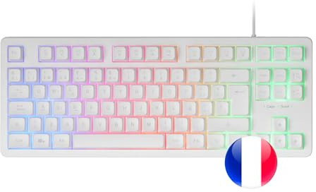 Mars Gaming MK023, Tastiera Gaming TKL, Tecnologia Ibrida H-Mech, Illuminazione FRGB Rainbow, Anti-ghosting, Compatibilità Universale, Bianco, Lingua Francese