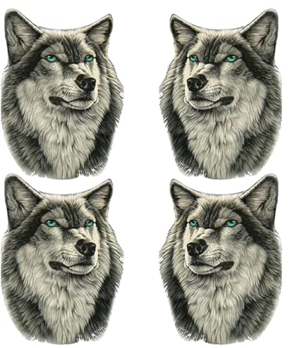 Wilder Wolf Aufkleber, 4 stücke wolfskopf Autoaufkleber, wolfskopf Emblem Sticker wasserdichte Abzeichen Auto Karosserie Stoßstange Kratzer aufkleber für Motorrad Roller oder Auto Sticker (14x20cm)