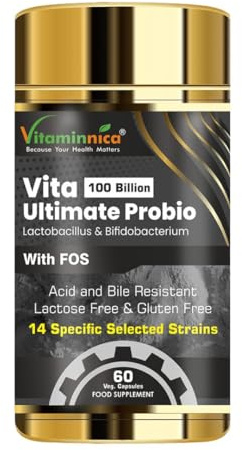 Vitaminnica Vita Ultimate Probio 100 Billion | Advanced Probiotic Blend for Gut Health, Digestive Support & Immune System Boost | 60 Capsules