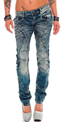 Cipo & Baxx Jeans för kvinnor höftjeans smal passform stretch, Blå – 14, 27W x 34L