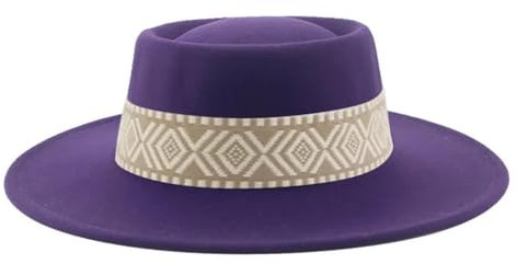 SOYNIA Fedora Trilby Filzhut Hut Hüte Für Frauen Hut Fedora Runde Oberseite Kuppel Damenhut Bandkleid Outdoor Breite Krempe 56–58 cm (Erwachsene) Lila