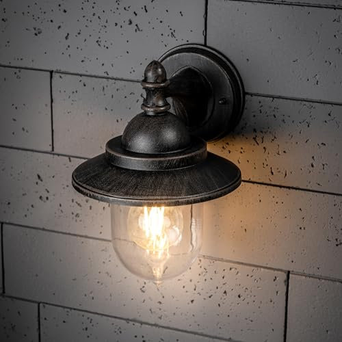 CGC Lighting applique da esterno Lanterna decorativa da giardino con vite standard E27, per portico (Bronzo antico)