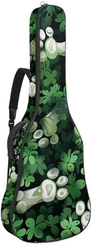 Gitarrentasche für Akustikgitarre mit zwei Taschen, Grüne Grasknochen, Hundepfote, wasserabweisend, doppelt verstellbarer Schultergurt, Gitarrentasche, Grüne Grasknochen Hundepfote, 42.9x16.9x4.7 in,