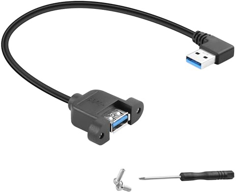 JSADZKJ USB 3.0 Panel Mount Extension Cable 90 Degree USB A Male to Female Adapter Connection Cable USB 3.0 with Panel Mount Screw Cable for Printer,Scanner,Keyboard,Mouse 12cm/0.39FT