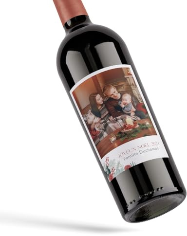 4 Etiquettes autocollantes à personnaliser avec texte et photo pour bouteille de vin ou champagne édition Noël - fêtes de fin d'année - nouvel an - cadeau - format 9x12 cm