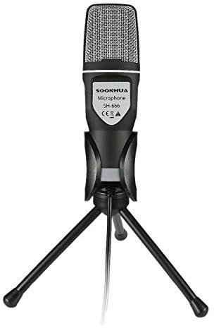 Yolispa Mikrofon mit Ständer 3,5 mm Stecker Plug Play Mikrofon PC mit Stummschaltetaste 2m Professionelles Kondensatormikrofon Computermikrofon Studio Sound Recording Mic für Gaming Aufnahme