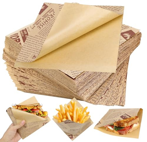 KOUHA Sacchetti per Hamburger e Panini, 200 Sacchetti in Carta 15 x 15 cm, Antigrasso, per Snack e Patatine Fritte