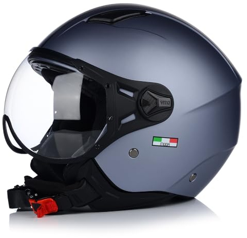 Jet Helm Mopedhelm | VITO Moda | Herren und Damen | Jethelm mit Visier | ECE 22.06 Zertifiziert | Motorradhelm