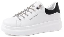 QUEEN HELENA Scarpe da Ginnastica con Strass Sneakers Donna X30-11 (Bianco Nero, Sistema Taglie Calzature EU, Adulto, Donna, Numero, Media, 35)
