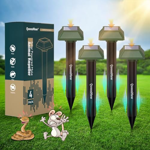 Dissuasori per Talpe Ultrasuoni 4 Pezzi, Scaccia Talpe Solare per il Giardino in Cortile, 700 M² Impermeabile Esterni Repellente per Gatti, Anti Talpe per Ratto Coniglio Scoiattolo Procione Serpente