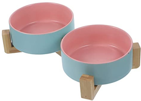 Happyyami 1satz Kerntyp Keramischer Katzennapf Mit Holzständer Ergonomisch Und rutschfest Für Gesunde Fütterung Und Wasseraufnahme Teiliges