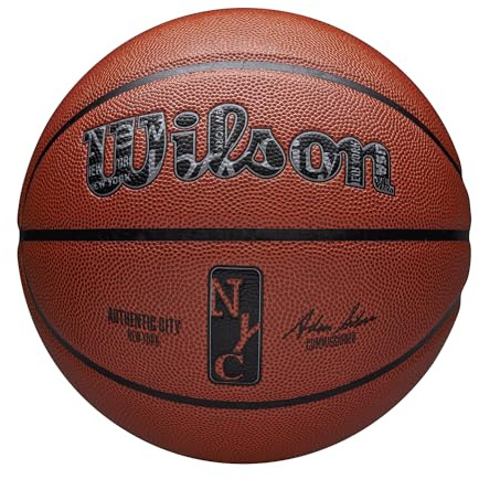Wilson NBA Authentic City Basketball, New York City, Ever Bounce Technologie, Luftstandskontrollschicht und Pure Feel Oberfläche, Für verbesserten Grip, Farbe: Braun, Größe: 7