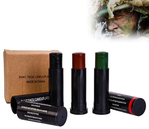 3-Farben Temporary Tarnschminke Camouflage Set, Camouflage Gesicht Farbe Sticks Kit Armee Military Cs Gesicht Farbe Camo Woodland,Militär Tarnschminke Schminkstifte Körper Halloween Körperkunst Party