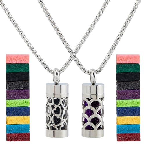 SUPERFINDINGS - Collar difusor de perfume de acero inoxidable con colgante en forma de corazón para aceites esenciales intercambiables, collares botella de aromaterapia para 2 cm