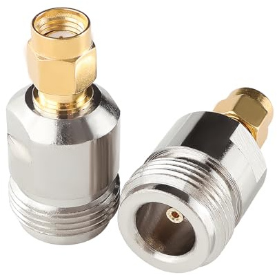 KUOQIY 2 Pezzi Rame Adattatore N a RP-SMA, Tipo Femmina N a RP-SMA Maschio Connettore Coassiale, per Antenna WiFi Broadcast Radio
