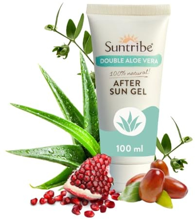 Bio-Aftersun Gel Doppel Aloe Vera / 100 ml - 100% Natürlich & Vegan - Feuchtigkeitsspendendes Hyaluron + Antioxidatives Granatapfelextrakt - Parfümfrei