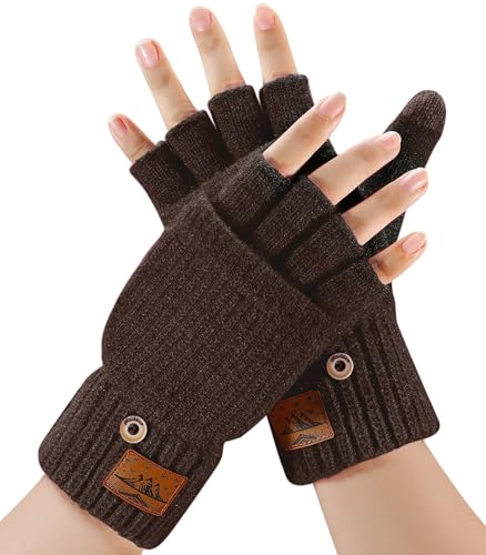 Guantes de Invierno para Hombres Mujeres - Guantes Térmicos sin Dedos,Mitones de Invierno de Alpaca,Manoplas sin Dedos con Pantalla Táctil y Puños Elásticos,Regalo Ideal para Hombres y Mujeres