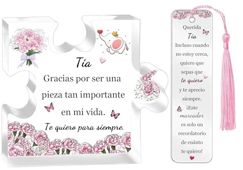 Tía Regalos Día de Madre Rompecabezas Forma Marcadores de 2 Piezas Set de Día Familia Cumpleaños Tías Decoración Placas Acrílicas Navidad Mujeres Apreciación Jubilación Claveles Gracias Recuerdos