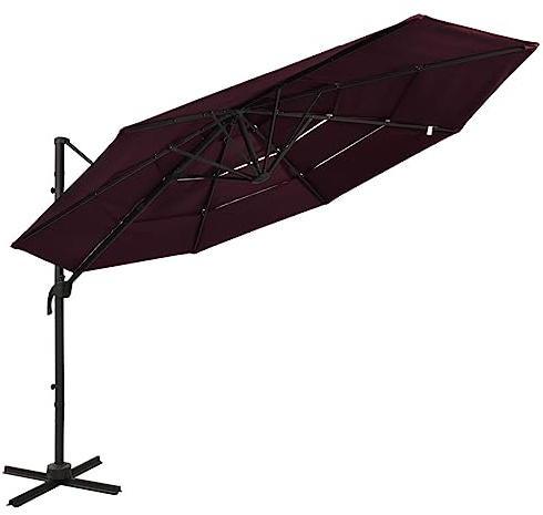 Parasol de Jardin Extérieur, 4 Couches Anti-UV, Mât en Aluminium Thermo-laqué, Rouge Bordeaux, Parasol Terrasse et Balcon, Anti-Vent, avec Manivelle et Inclinaison, Dimensions 300 x 300 x 247 cm