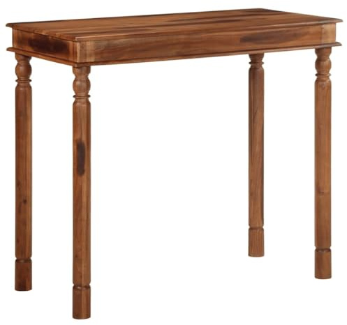 QUAHEAS Bartisch 120x60x107 cm Massivholz Akazie, honigfarben lackiert, robuster Holz-Stehtisch für Moderne Küche und Esszimmer, vielseitiger Hochtisch für Dining Room, stabil langlebig.