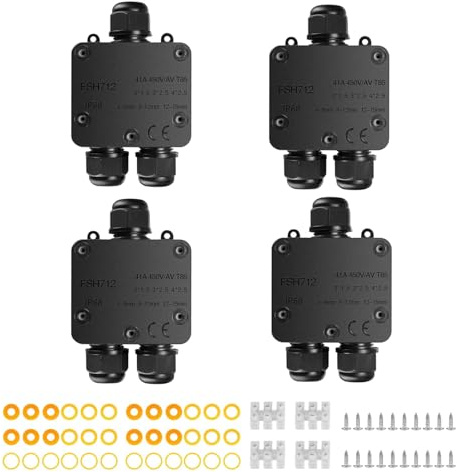 IP68 Wasserdichte Abzweigdose, 3 Wege Verbindungsdose Wasserdichte, 4 Stück | Verteilerdose Außen, PA9 Kabelverbinder für Garten Erdkabel Ø 4mm -15mm, Schwarz