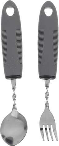 ZUNOXAZ 2 piezas Cubiertos Adaptativos Temblor para Personas Mayores Set Acero Inoxidable con Mango Ergonómico Antideslizante para Terapia de Manos y Alimentación Asistida