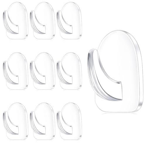 MEOAlBkey 10 Pcs Self Adhesive Hooks, Clear Plastic Stick on Wall Hooks Heavy Duty Reusable Picture Hooks, Sticky Adhesive Hooks for Hanging in Bathroom Doors Ho Ho Hooks Pack of Ten