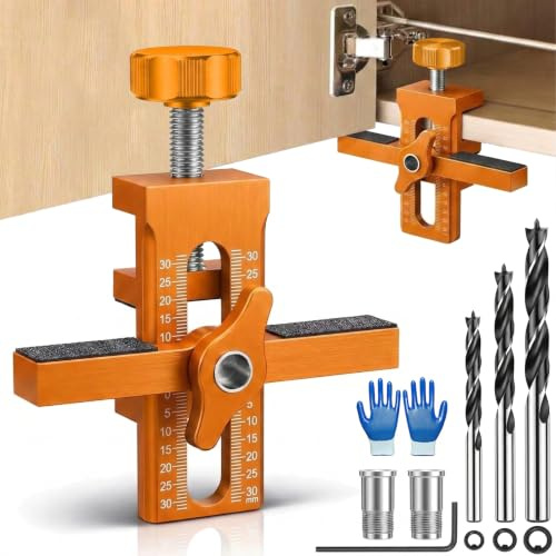 Bohrschablone für Schranktüren & Möbelbau, 2-in-1 Installations-Positionierer Set mit 3 Bohrern & Senker, Präzise Montagehilfe & Profi-Bohrhilfe für Schnellmontage Positioning Tool