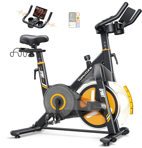 2026 Toputure Exercise Bike with Touchscreen LCD Display, Spin Bike with App Control 32-Level Electric Magnetic Resistance, Exercise Bikes for Home Use with Dumbbell Rack, 330lbs Weight Capacity
