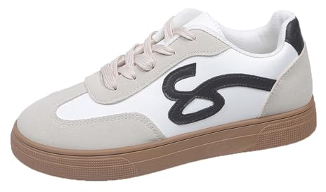 Halvskor, dam, eleganta, platta damskor med mjuk sula, promenadskor, lätta, bekväma sneakers, vintage, ventilerande, joggingskor, gummistövletter, halkfria fritidsskor, Beige, 37 EU