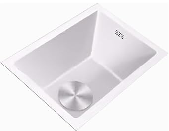 Fregadero de cocina blanco de 1 cuenco, fregadero de acero inoxidable, pequeño lavabo de cocina con drenaje superior/montaje inferior instalado (25 x 40 x 21 cm), perfecto para cocinas modernas