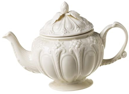 IWOWHERO Teiera da Caffè in Ceramica Beige Grande Capacità e Manico Comodo, Stile Vintage Inglese Design a Rilievo per Servizio da Tè Elegante