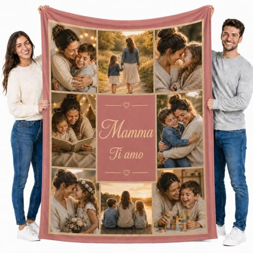 VERADEA Coperta Personalizzata con Foto, Plaid Personalizzato in Flanella Morbida con 8 Foto e Testo, Coperta Mamma Famiglia, Regalo Compleanno Festa della Mamma Natale Anniversario (8)